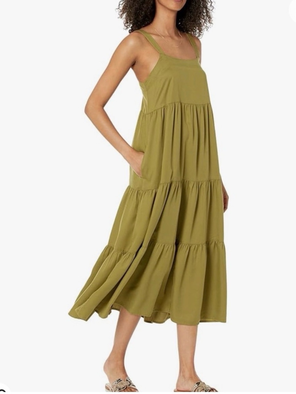 The Drop Britt Tiered Maxi Dress in Olive Green